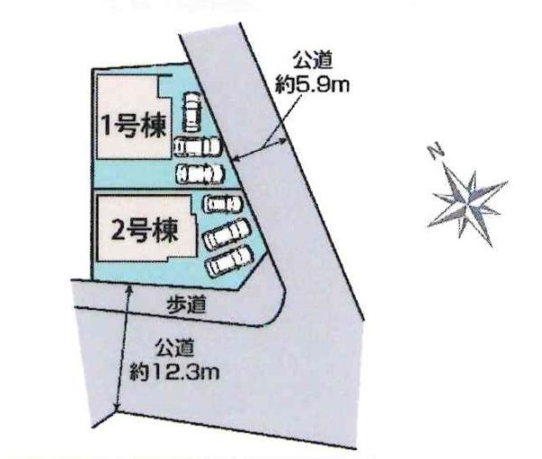 豊田市高上2丁目2期　全2棟・2号棟の区画図|2号棟です。