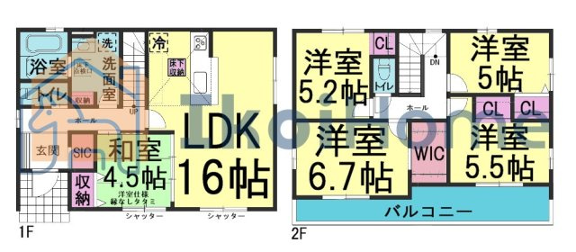明石市魚住町西岡　全1棟　新築戸建の間取り|【ホームページに現地動画掲載中】●年中無休：当日予約可●広々バルコニー！延床面積32坪の王道5LDK