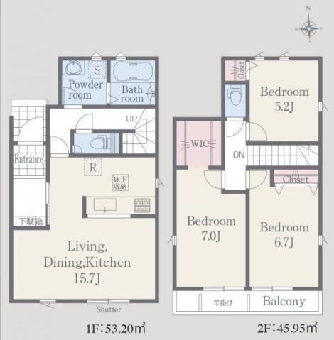 八王子市　元八王子町　新築一戸建て　２４ー１期の間取り|～南向き3LDK　開放感のあるワンフロアリビングの間取り～