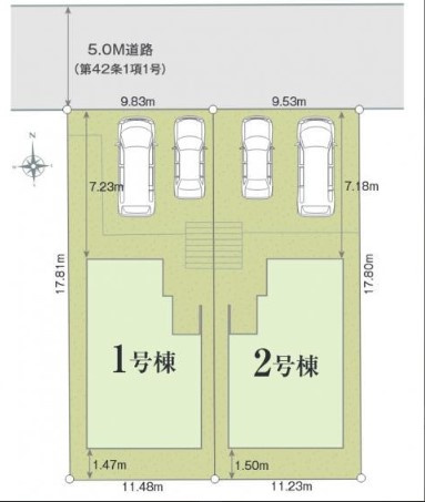 八王子市　元八王子町　新築一戸建て　２４ー１期の区画図|～全2区画の新築一戸建て　5ｍ道路に面している整形地～