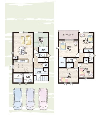 亀山市本町　第1期　新築一戸建ての間取り
