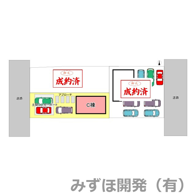 天童市老野森3丁目25-23　C棟の区画図|土間コン、カーポートこれから施工予定です！