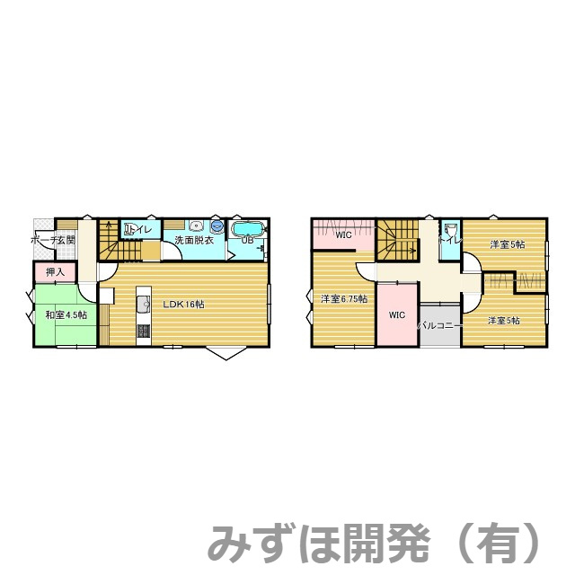 天童市老野森3丁目25-23　C棟の間取り|独立した和室は来客時や趣味の部屋としても多用途に活用可！2階にはWICが2カ所あり、衣類や季節物もすっきり！居住空間をより広々と使えます。インナーバルコニーは視線を気にすることなくゆったりと過ごせます