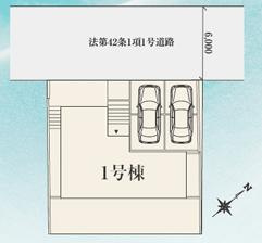 八王子市　西寺方町　新築一戸建て　２４ー１期の区画図|～北西側6m道路に面している整形地～