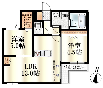 （仮称）梅里２丁目ヘーベルメゾンの間取り|１フロア２世帯のみ♪収納豊富な２ＬＤＫ