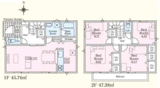 【間取り】 | 海老名市門沢橋2丁目  1号棟 第19 | 防犯カメラ（利用時Wifi接続必要）　人感センサー付玄関灯　二部屋から行き来できる南向きバルコニー　浴室乾燥機+窓　LDK17帖　全居室収納