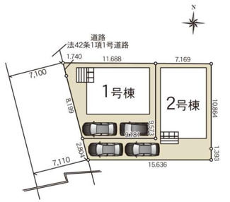 【区画図】 | 海老名市門沢橋2丁目  1号棟 第19 | ※2号棟ご成約済　1号棟　西側約7.1ｍ公道　駐車2台（車種によります）　敷地面積30.2坪