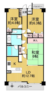 【間取り】 | ステイツ雲雀丘花屋敷 | 新婚様からファミリー様まで幅広くおすすめの３LDKの 間取りです♪南向きバルコニーで陽当たり良好です！！