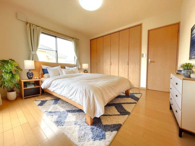 大津市松が丘5丁目　中古戸建の洋室|各室にクローゼットなど収納スペースがございます。
※本画像はAI加工により家具を配置したイメージ写真です。実際の状態とは異なります。