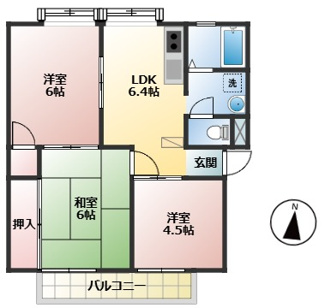 【間取り】 | ジュネスハイムC | ３DK