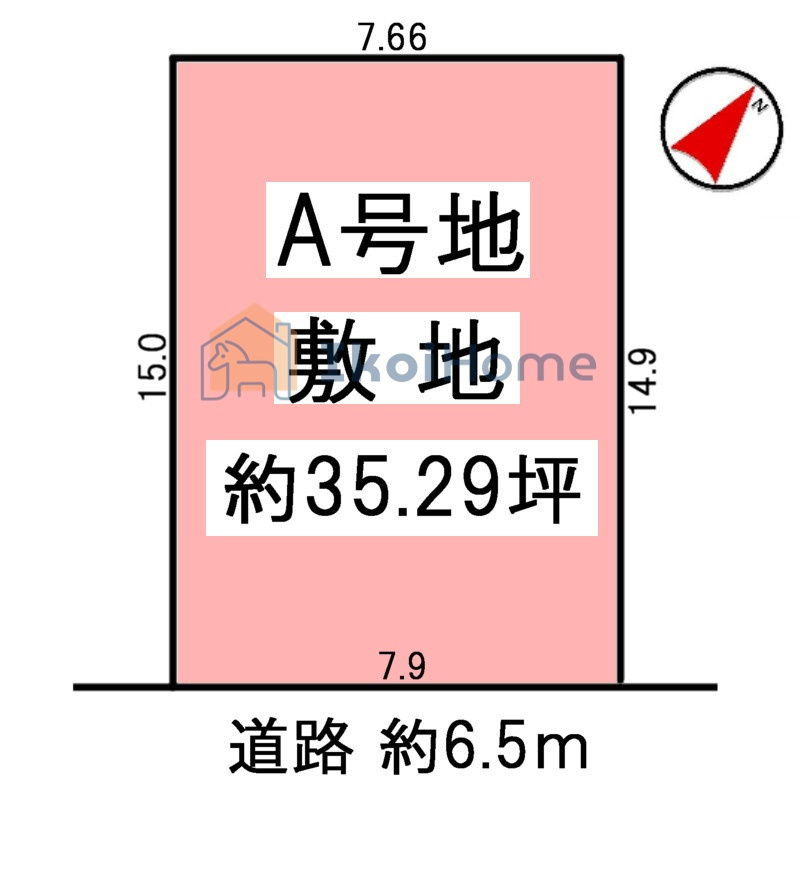 神戸市西区狩場台2丁目全2区画A号地　土地の土地図|南向きの整形地！前面道路も広く約6.5ｍございます！更地渡しですので、即建物が建てられます！