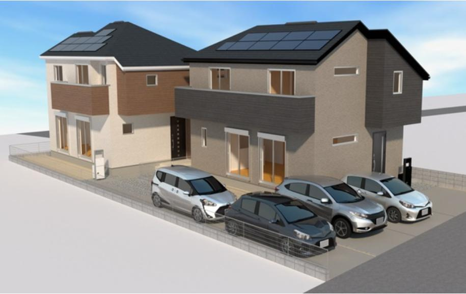 八王子市　長房町　新築一戸建て　２４ー１期の外観パース|～高尾駅徒歩23分・西八王子駅徒歩29分　太陽光パネル搭載　省エネ性能認定住宅～