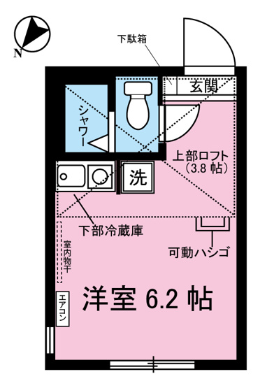 【間取り】 | 登戸グリニッジの杜 | はじめての一人暮らしの方や学生さんにオススメ！ロフトがあるワンルームタイプのお部屋です☆なんと言っても最上階・二面採光なのが嬉しい♪