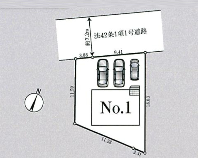 新築／三芳町竹間沢　第4　全１棟の区画図|３台駐車可能！（車種による）
