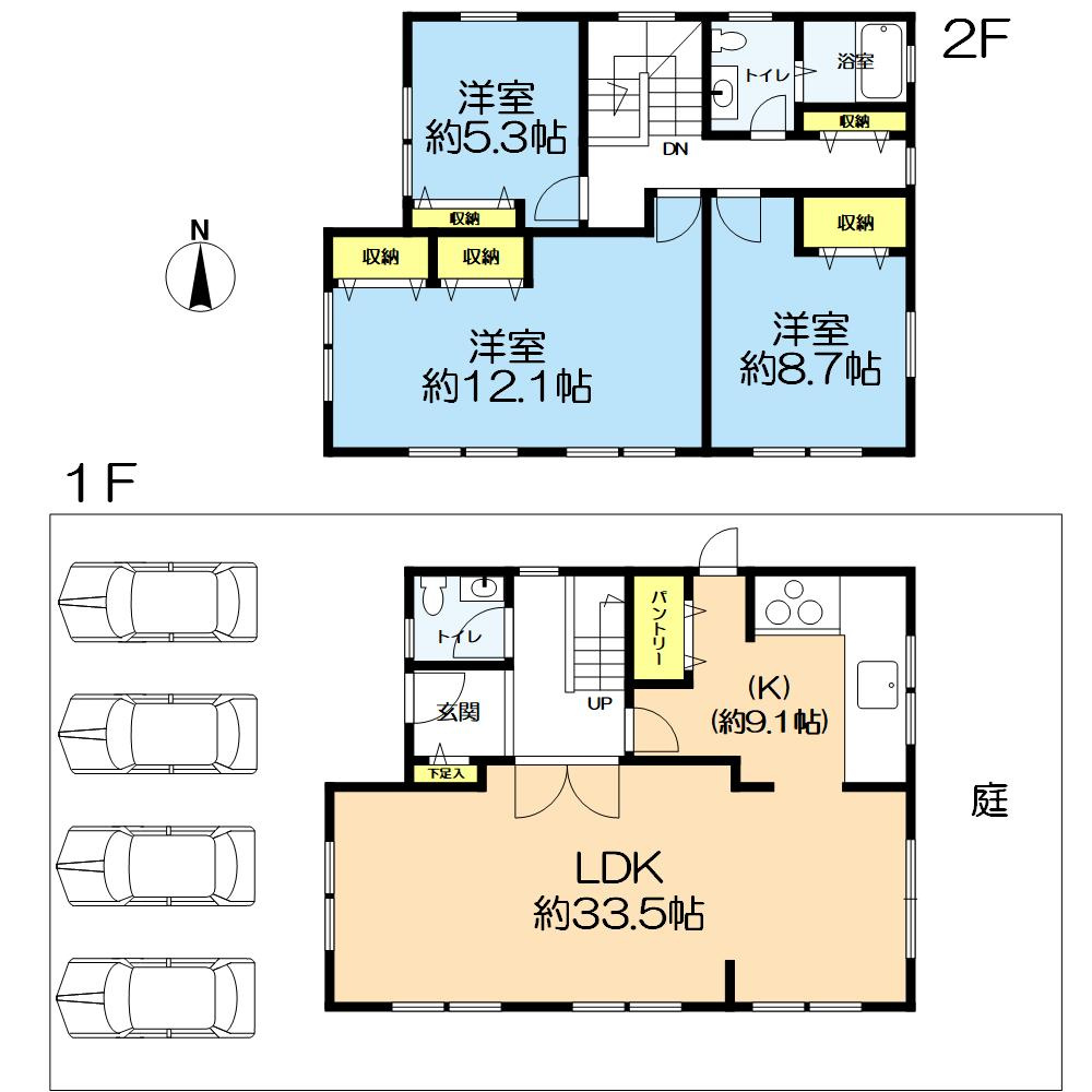 藤原台中町8丁目戸建の間取り|■LDK約33.5帖■主寝室約12.1帖■カースペース並列4台