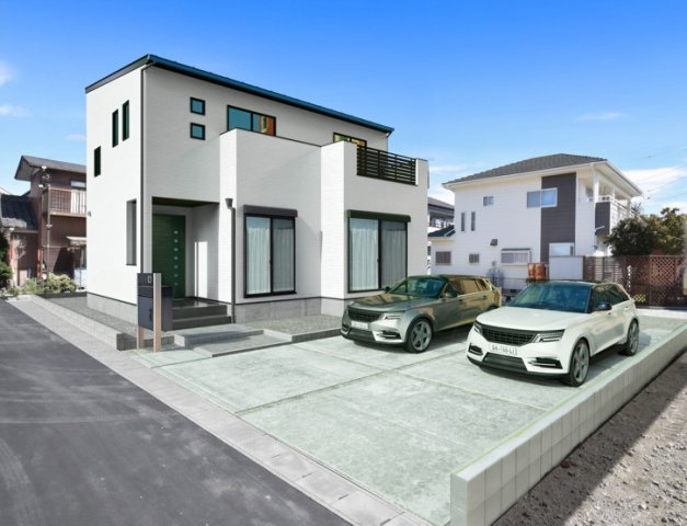 新築　高崎市浜尻町　1号棟の外観パース|　ポストと一体型のTVモニターホンでセキュリティ安心！嬉しい宅配ボックス付き♪