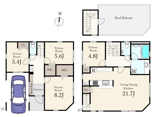 杉並区方南1丁目 限定1区画の参考プラン|建物面積131.65㎡(車庫、PH、ポーチ部分12.42㎡含む)