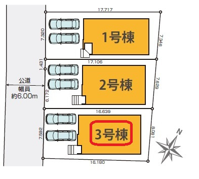 清瀬市上清戸2丁目・全3棟　新築一戸建　3号棟の区画図|【全3棟・3号棟】整形地・土地面積128.41平米（約38.84坪）