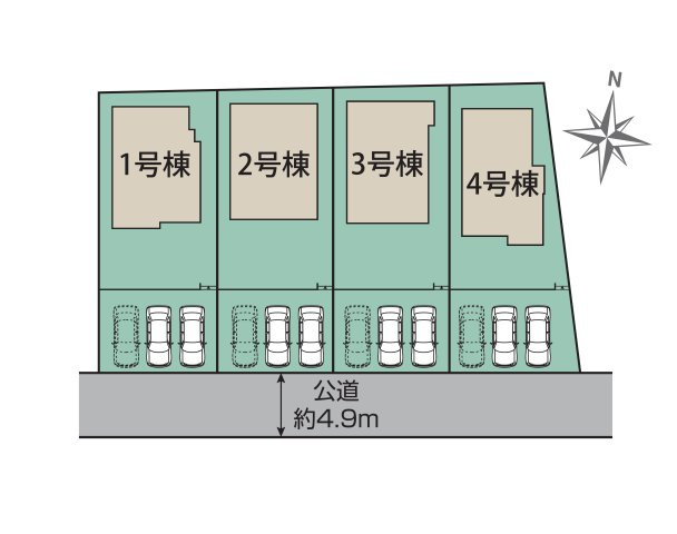 熊本市東区戸島5丁目第1₋4棟(2号棟)の区画図|配置図（2号棟）