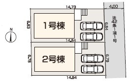 八王子市　散田町　新築一戸建て　２期の区画図|～東4ｍ道路に面した整形地～