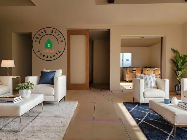 熊本市東区戸島5丁目第1₋4棟(4号棟)の居間・リビング|明るく開放的なリビングダイニングは豊かな陽光が注ぎ込み、やすらぎの空間を演出してくれます。ご家族で楽しいひとときをお過ごし下さい。※家具はCGを合成したものです。