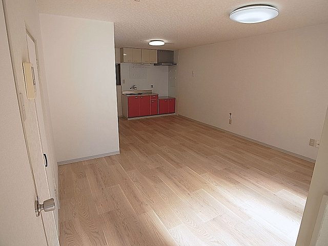 荒田町３丁目貸家の居間・リビング|大きなリビング、照明器具も完備