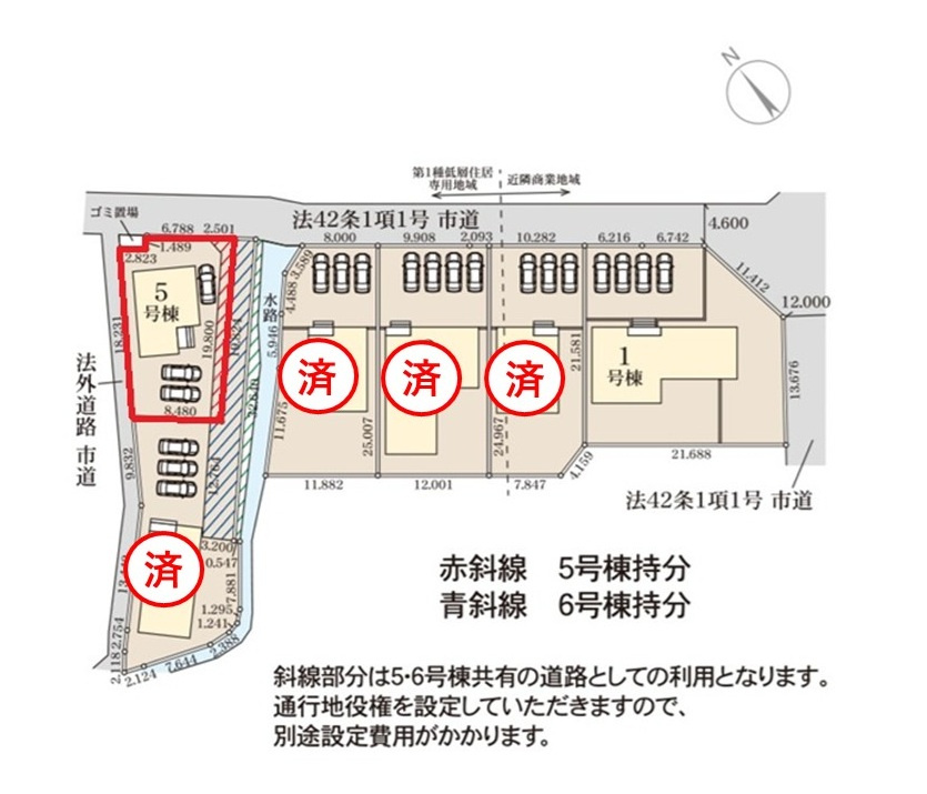 リーブルガーデン  日立市滑川本町　3期　5の区画図|前面道路幅4.6メートル。３台駐車可能です。