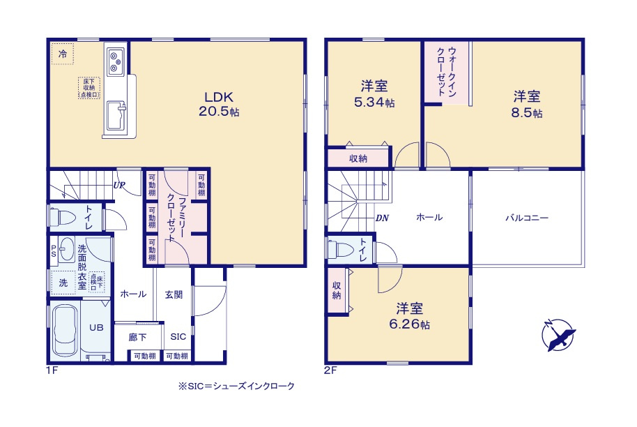 リーブルガーデン  日立市滑川本町　3期　5の間取り|　
☆リビングに家族共有の大容量収納スペース！消耗品のストック、防災用品の定位置にも◎玄関側からも入れる2WAY出入り口なので、上着や帽子などを置いておけばお出掛けのフットワークが軽くなります♪