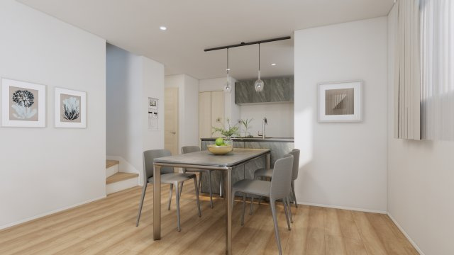 豊島区長崎3丁目 限定1棟の完成予想図|ダイニングスペース
縦長リビングはゾーン分けをしやすいので家具のレイアウトもしやすいです
イラストは図面を基に起こしたもので実際のものとは多少異なる場合がございます