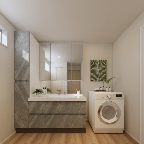 豊島区長崎3丁目 限定1棟の完成予想図|広々とした洗面室はお子様と入浴にも充分なスペースがございます
サイドキャビネットを備えた洗面台
リネンや着替えも収納可能です
イラストは図面を基に起こしたもので実際のものとは多少異なる場合がございます