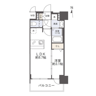 【間取り】 | プレサンス新栄ユリシス  | 【間取り】13階・1LDK南向き住戸☆眺望良好！