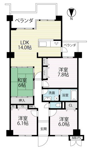 ◆２０２５年１１月リフォーム完了◆南面バルコニーにつき陽当たり・通風良好◆サンシティ桂坂３番館の間取り