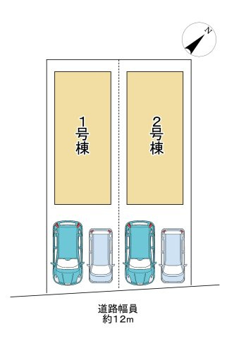 刈谷市築地町５丁目　中古住宅の区画図|全体区画数｜全2棟
◆駐車2台可能！(但し、車種による)
◎まずは、お気軽にお問い合わせください。現地を案内しながら周辺環境も見て頂けます。