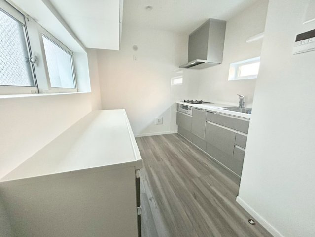 台東区松が谷1丁目　新築戸建のキッチン|横一列にシンクとコンロをまとめたシンプルなシステムキッチン。動きやすさが魅力です！

現地ご見学希望・資料請求などお気軽にお問い合わせ下さい！
03-5990-5201