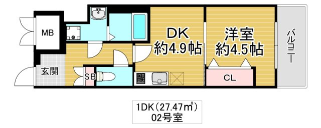 東大阪市川俣３丁目の賃貸マンションの間取り