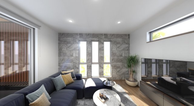 練馬区小竹町2丁目 全2棟 B号棟の完成予想図|意匠性と実用性を兼ね備えたエコカラットを施してます
多面開口の明るく快適なリビングです
イラストは図面を基に起こしたもので実際のものとは多少異なる場合がございます