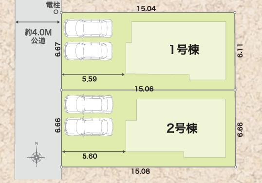八王子市　散田町　新築一戸建て　２期の区画図|～4ｍ道路に面している整形地～
