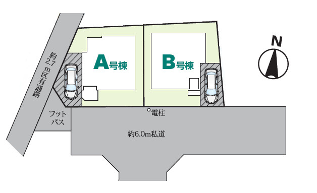 練馬区大泉町1丁目　土地30坪超　ZEH水準住宅　全2棟の区画図