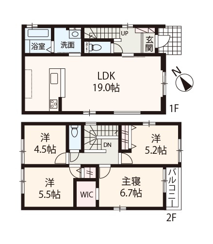 【間取り】 | Terrechez堺市堺区寺地町西1期　2号棟 | 水まわりを集約し、効率よく家事が行える4LDK。全居室が洋室仕様で、お掃除や家具の移動もスムーズです！※掲載中の写真は広角レンズで撮影のため、実際の見え方とは異なります。