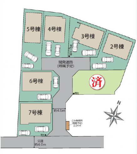 中郡二宮町二宮　新築戸建　全7棟3号棟の区画図
