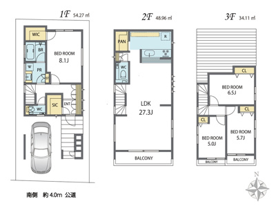 【参考プラン】 | 中野区丸山2丁目　建築条件なし売地【南向き整形地 建物参考プランあり 現況更地】7690万円 | LDK27帖超・主寝室8帖以上の大型4LDK。
高い収納力を誇るSIC、PT付き。
