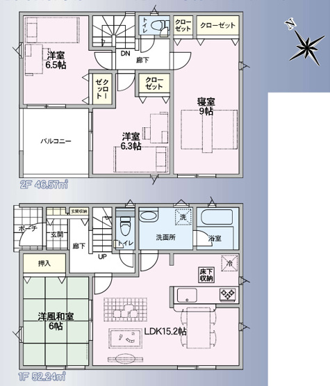 【間取り】 | 鴻巣市箕田第9　CRADLE GARDEN　新築戸建　全2棟　2号棟