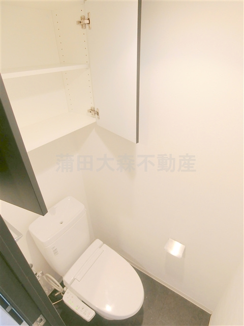 ビーシティアパートメント東京サウスのトイレ|棚収納と温水暖房便座付きのトイレ