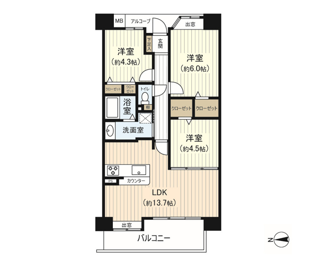 【間取り】 | メロディーハイム八戸ノ里 | 2025年12月リフォーム完了！
明るい3LDK！浄水器・食洗機・浴室暖房乾燥機付♪