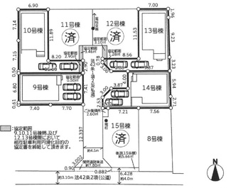 【区画図】 | 綾瀬市蓼川3丁目 10号棟 3期 | 10号棟　旗竿地（間口約2.9ｍ）　東側約4.5ｍ開発道路（持分あり）　駐車2台（車種によります）　敷地面積38.1坪（路地状部分含む）　※協定地あり（2.90㎡・敷地面積に含む）