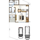 高知市福井町E号地　売地（建築条件付き）の参考プラン|17.25帖の明るいリビングには家族が自然と集まれます。パントリー収納付きでキッチンもすっきり。