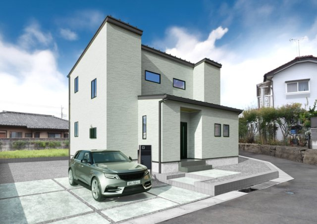 【外観パース】 | 新築　高崎市剣崎町 全3区画　1号棟 | 現地写真　ポストと一体型のTVモニターホンでセキュリティ安心！嬉しい宅配ボックス付き♪