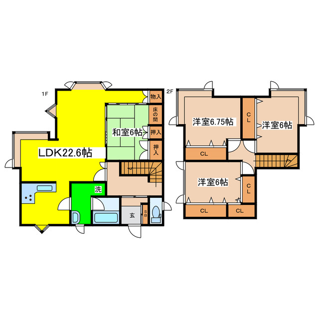 芦野１－９－１１貸家の間取り