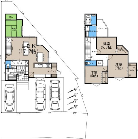 【土地図＋建物プラン例】の画像