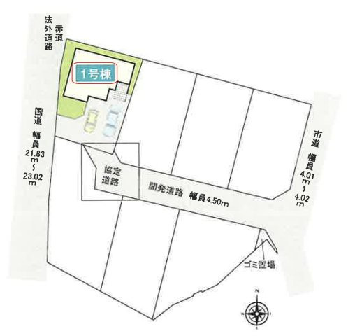 入間市高倉5丁目・全1棟　新築一戸建　の区画図|カースペース並列2台。